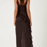 Laura | Damen Maxikleid mit Rüschen und seitlichem Schlitz