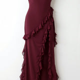 Laura | Damen Maxikleid mit Rüschen und seitlichem Schlitz