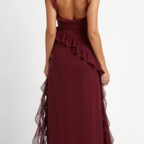 Laura | Damen Maxikleid mit Rüschen und seitlichem Schlitz