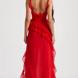 Laura | Damen Maxikleid mit Rüschen und seitlichem Schlitz