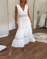 Rosélia | Damen V-Ausschnitt Spitzen-Maxikleid