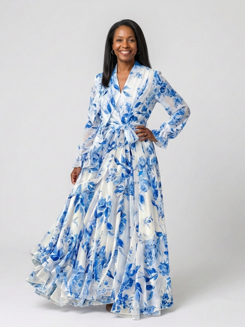 Lillian | Floral Langärmliges Wickel-Maxi-Kleid