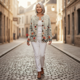 Sabrina | Crème kleurige gebreide cardigan met veldbloemen