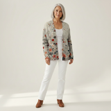 Sabrina | Crème kleurige gebreide cardigan met veldbloemen
