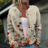 Sabrina | Crème kleurige gebreide cardigan met veldbloemen