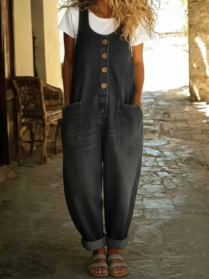 Jasmijn | Damen Ärmelloser Overall mit Knöpfen und Taschen