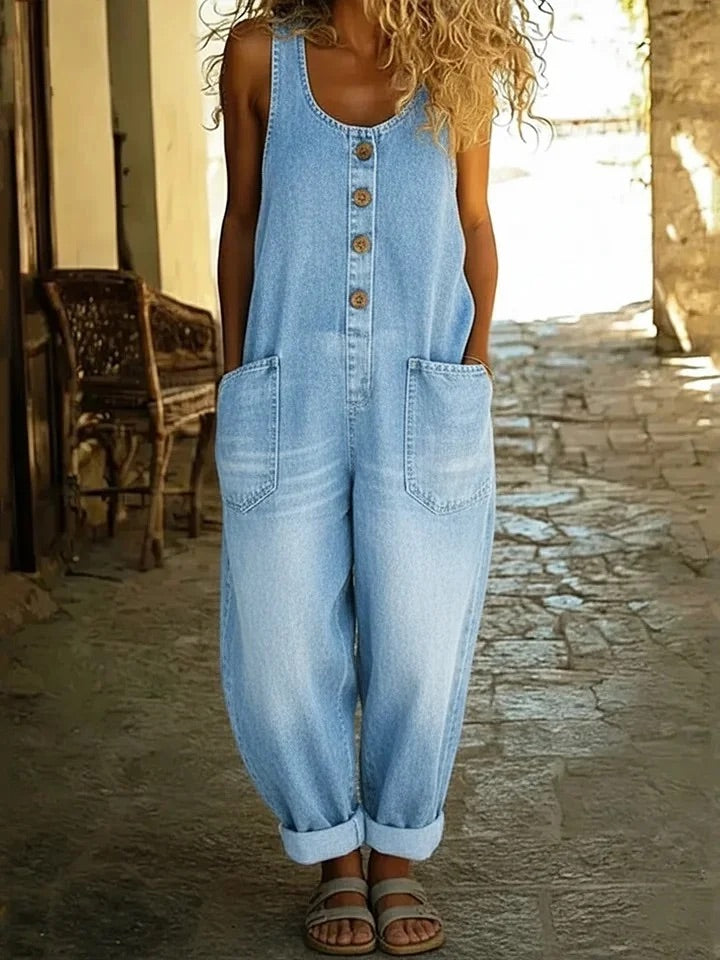 Jasmijn | Damen Ärmelloser Overall mit Knöpfen und Taschen
