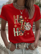 Damen Weihnachtsdruck Freizeit T-Shirt