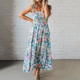 Blumenkleid Maxi mit gerafftem Oberteil und verstellbaren Trägern