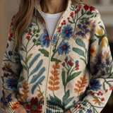 Tabitha | Damen Strickjacke mit Blumenmuster und Reißverschluss