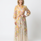 Cressida | Florales, transparentes Maxikleid mit langen Ärmeln