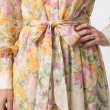 Cressida | Florales, transparentes Maxikleid mit langen Ärmeln
