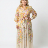Cressida | Florales, transparentes Maxikleid mit langen Ärmeln