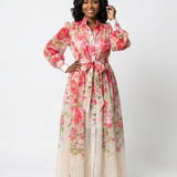 Cressida | Florales, transparentes Maxikleid mit langen Ärmeln