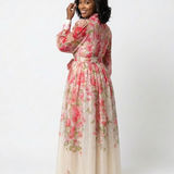 Cressida | Florales, transparentes Maxikleid mit langen Ärmeln