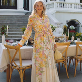Cressida | Florales, transparentes Maxikleid mit langen Ärmeln