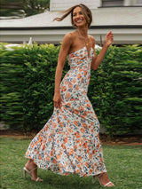 Elin™ Sommerliche Hochzeitsgäste Kleid Mit Orangen Blumen Und V-Ausschnitt