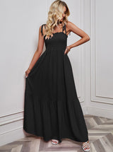 Saar™ Schwarzes Einfaches Maxi Kleid Mit Spaghetti-Trägern