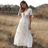 Tess™ Weiße Lange Sommerkleid mit Print