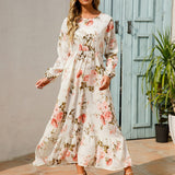 Julia™ Witte Langarm Maxi Kleid Mit Sommerlichem Blumenmuster