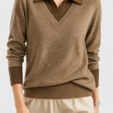 Camila | Damen V-Ausschnitt Polo-Kragen Pullover mit Knopfärmeln