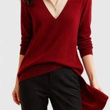 Camila | Damen V-Ausschnitt Polo-Kragen Pullover mit Knopfärmeln