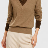 Camila | Damen V-Ausschnitt Polo-Kragen Pullover mit Knopfärmeln