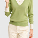 Camila | Damen V-Ausschnitt Polo-Kragen Pullover mit Knopfärmeln