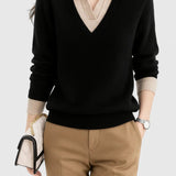 Camila | Damen V-Ausschnitt Polo-Kragen Pullover mit Knopfärmeln