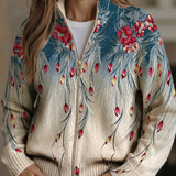 Zillah | Damen Strickjacke mit floralem Farbverlauf und goldenem Reißverschluss