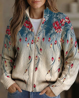 Zillah | Damen Strickjacke mit floralem Farbverlauf und goldenem Reißverschluss