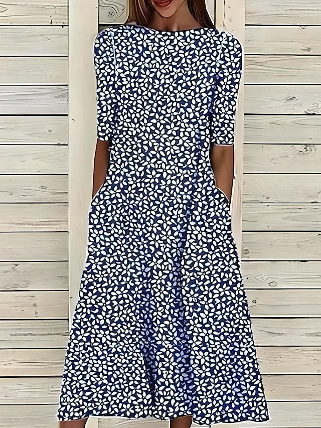 Sela™ – Küstenblumen Midi Kleid